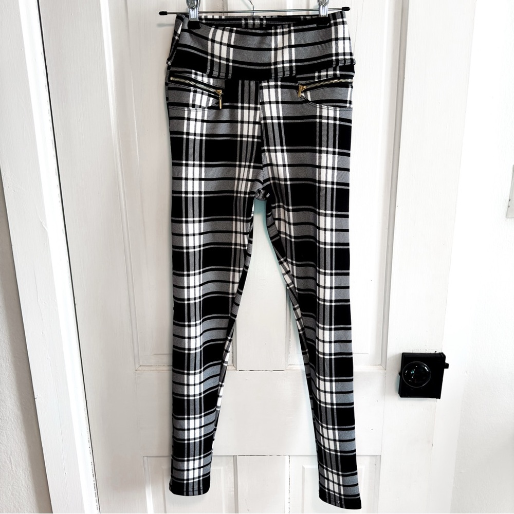 Streetwear Society Black and White Plaid Skinny Pants